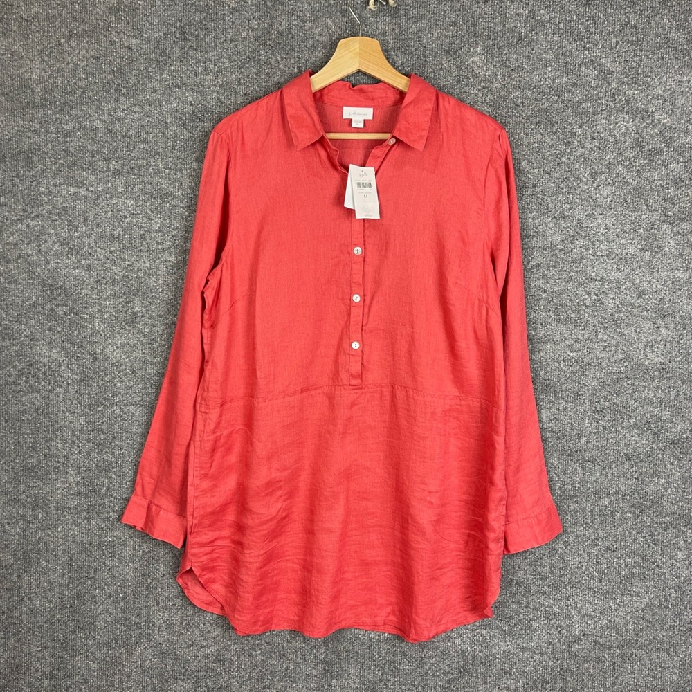 NEW J. Jill Linen Tunic Womens Medium Pink Clove Long Sleeve Pullover Top